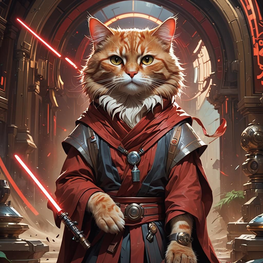 The Red Jedi Cat full body  8k resolution concept art portra...