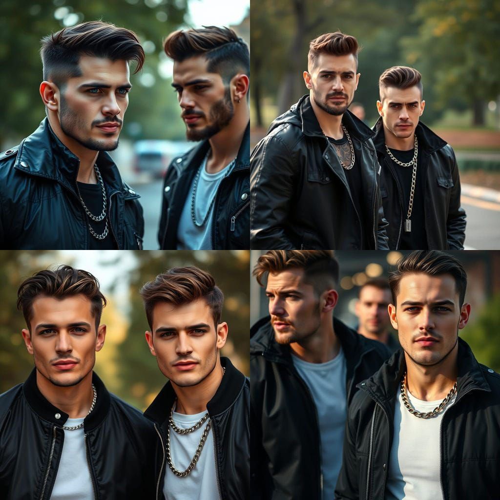 Men in Black Leather Jackets with Chain Necklaces