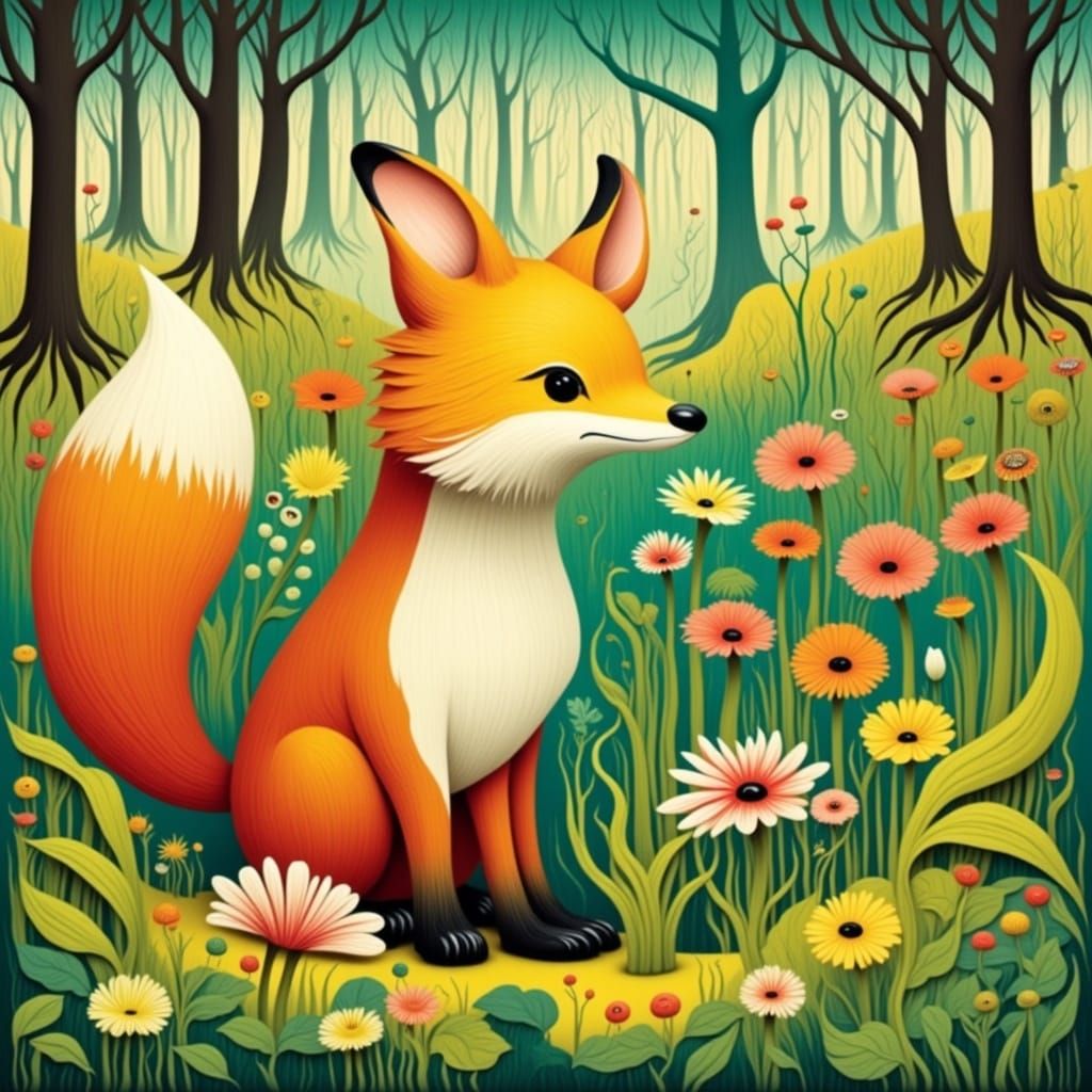 <lora:WOODCUT WHIMSY:1.0> Fox 