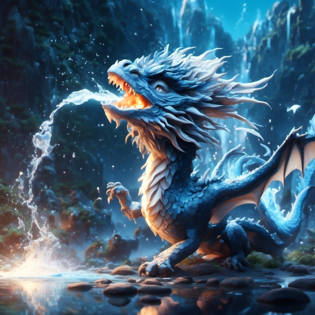 Adorable Water-Breathing Dragon Portrait in Anime Style