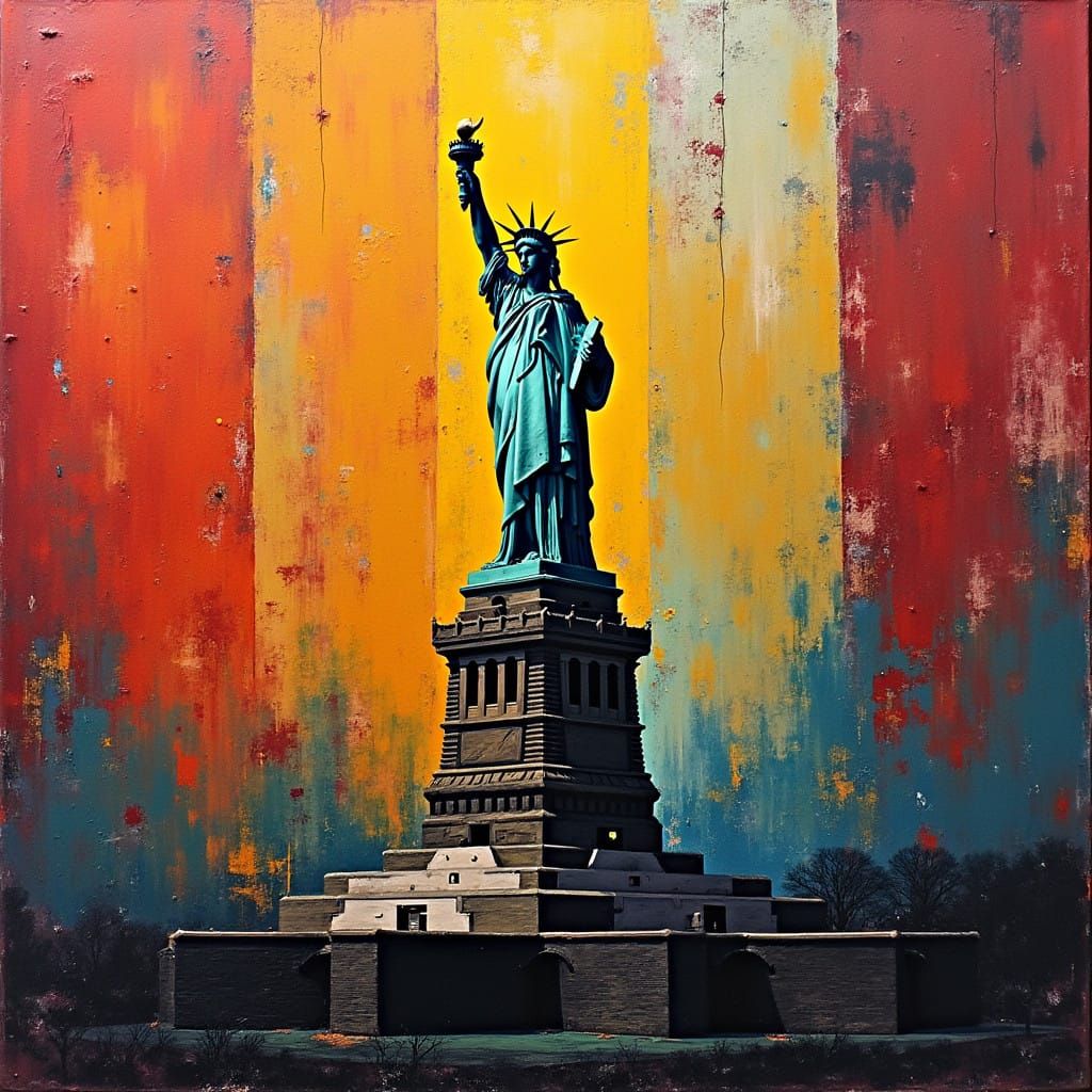 Surrealist Statue of Liberty in Cyberpunk Color Field