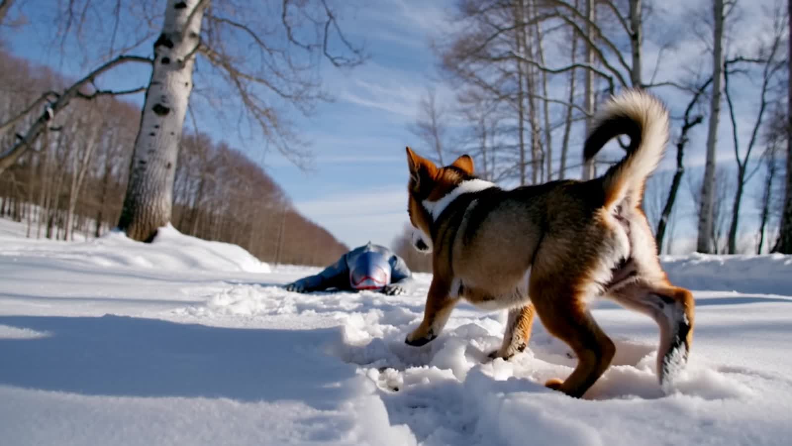 A puppy discovers an injured alien in the snow and rescues him