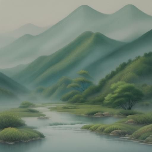 Serene Mountain Landscape in Chinese Painting Style