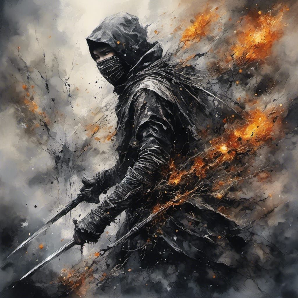 Ghost ninja.  <lora:Asian android:0.3> <lora:Water-Ink-color...