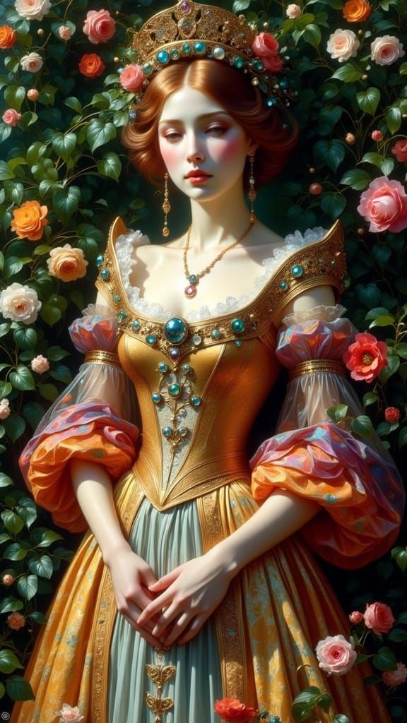 Ethereal Medieval Noblewoman in Burgundian Splendor