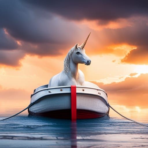 A unicorn in a life boat, 8k resolution, a masterpiece, 35mm...