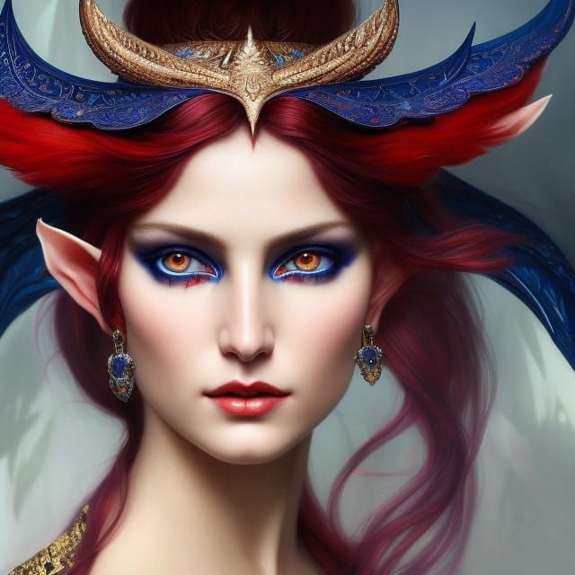 Close up Portrait of beautiful magnificent elf devil, divine beauty ...