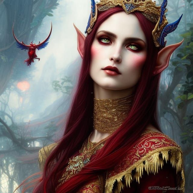 Close up Portrait of beautiful magnificent elf devil, divine beauty ...