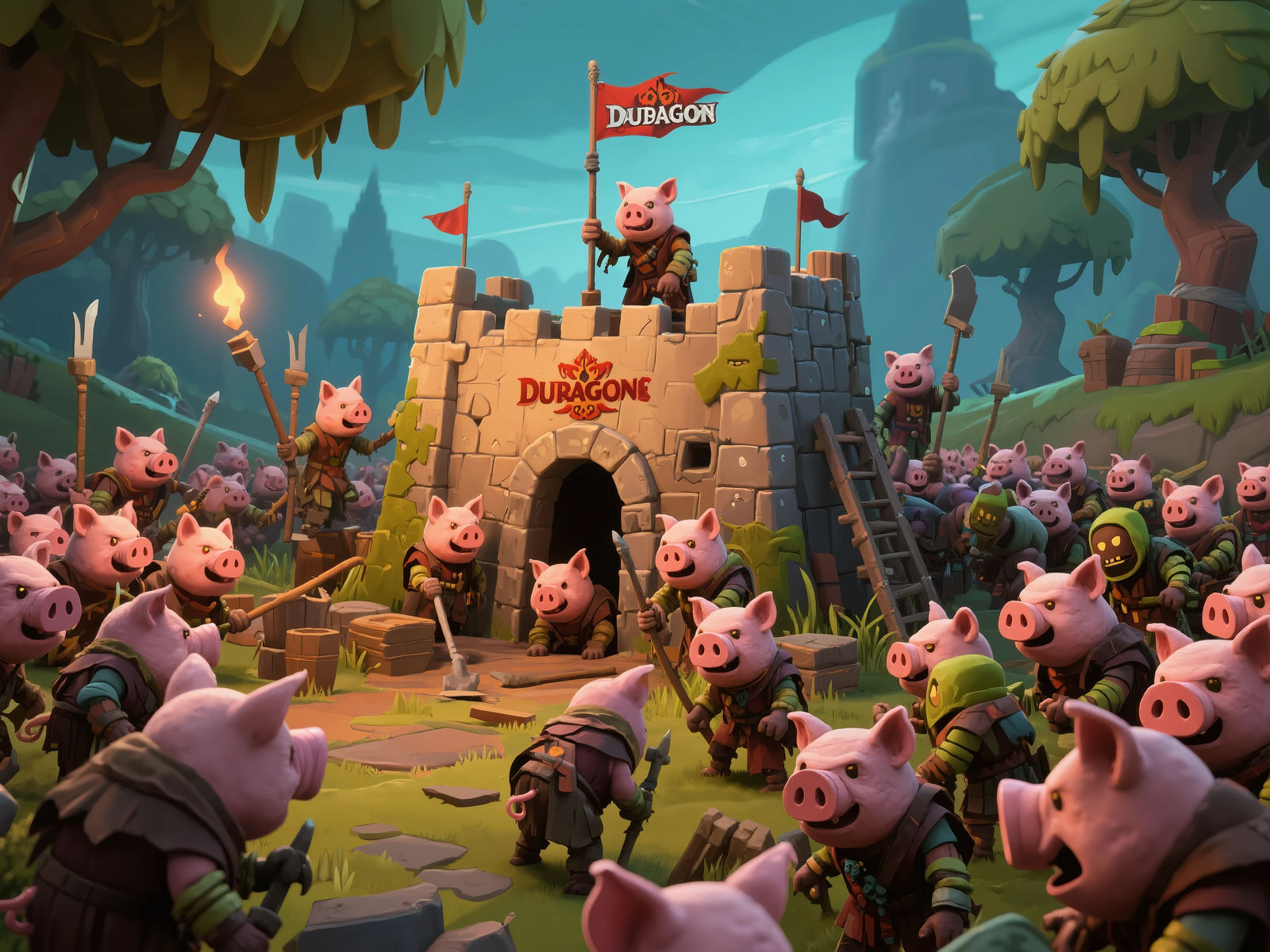 Piglin Army building a Fort