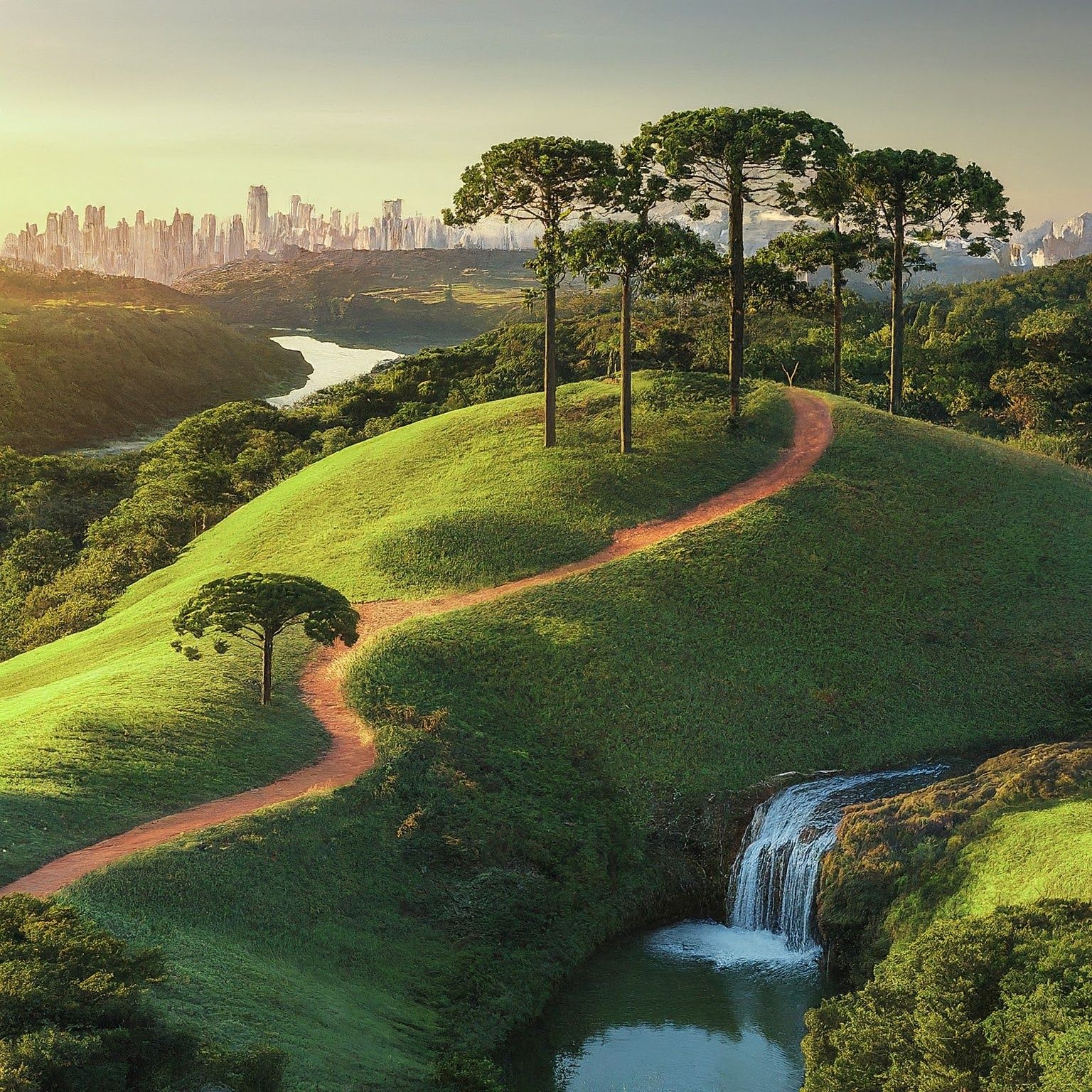 Paraná pines on a hill with Curitiba in the background