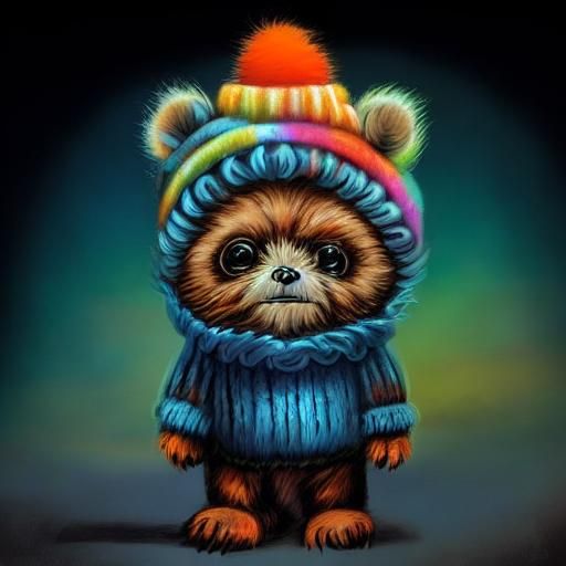 Cute and fluffy tiny baby Ewok wearing a colorful hat by Andy Kehoe and ...