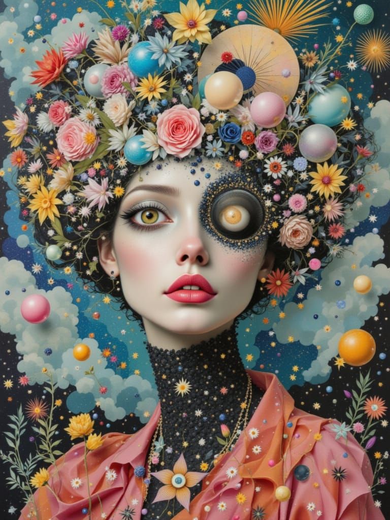 Vibrant Fragmented Surrealism: CANVAS DECOUPAGE, STRANGE MELANCHOLIC DREAMSCAPE, MIXED MEDIA. <lora:Ultra Nouveau:1.5> <lora:Vellumside:0.8>...