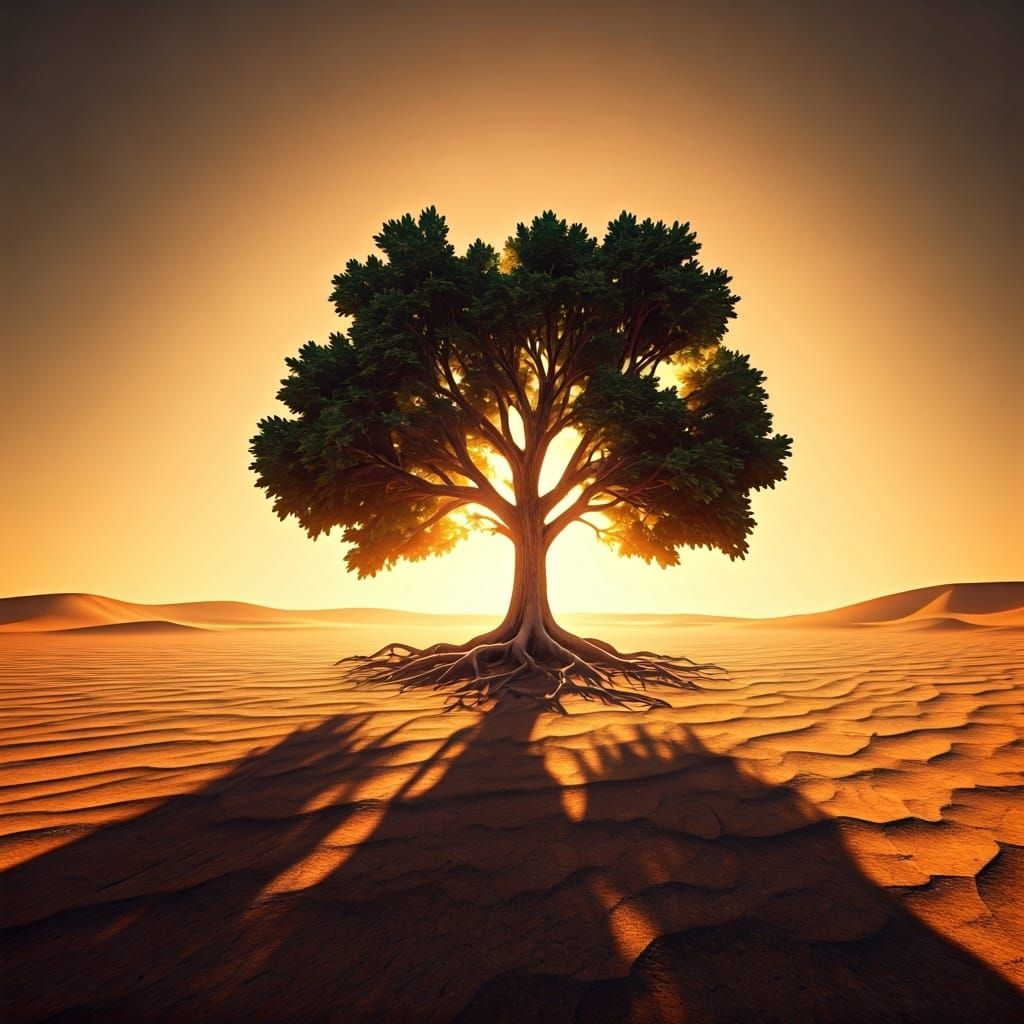 Lonely Tree in Desert, Anime Style Concept Art