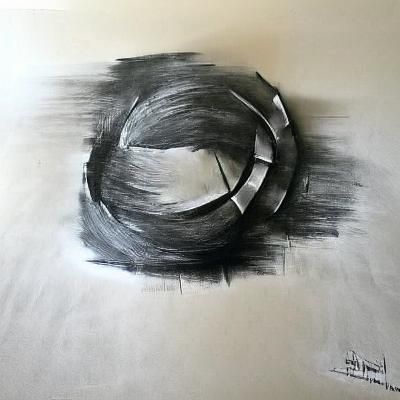 minimalist circular abstract charcoal drawing