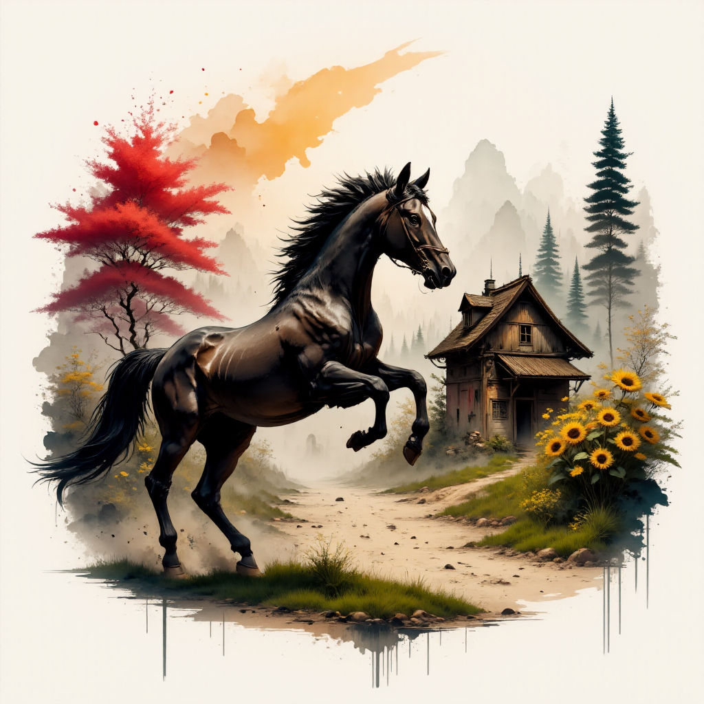 A beautiful black horse