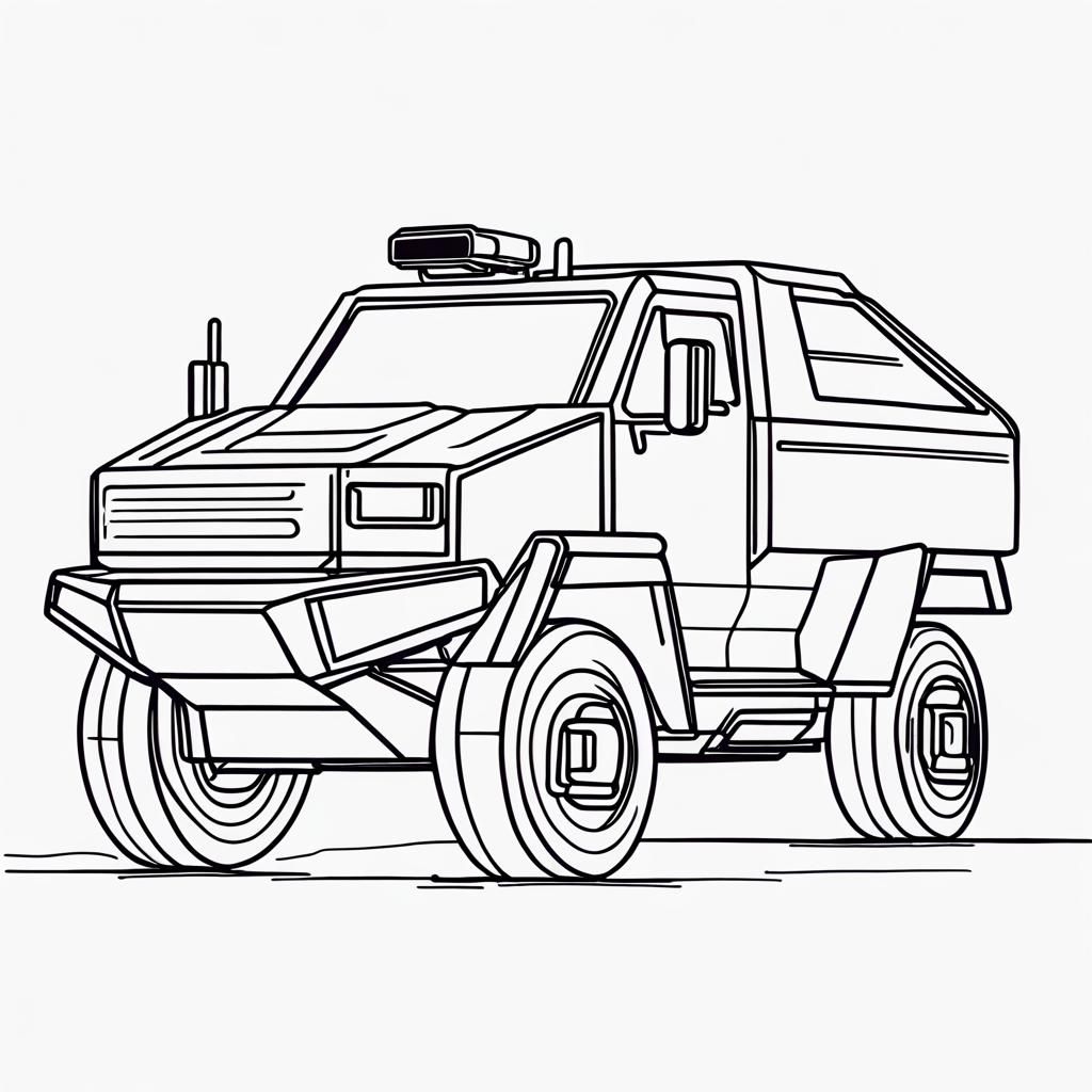 Single Line art of a Cybertruck. Line art black on white. - AI