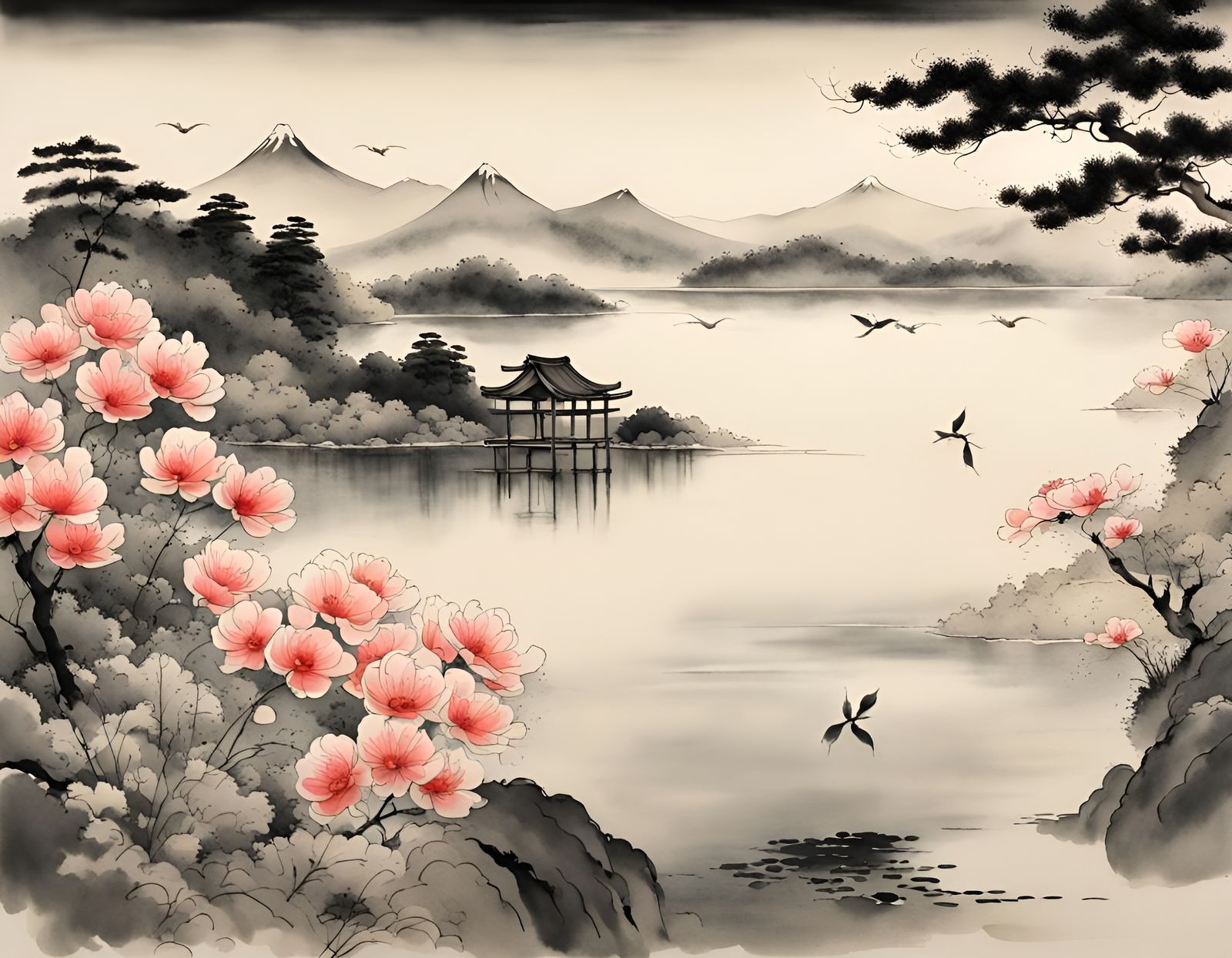 Flowers blooming, with a lake in the background  by @idontlisten