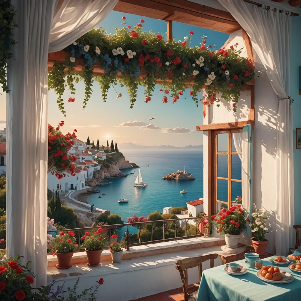 Idyllic Coastal Home at Sunset: Digital Matte Painting