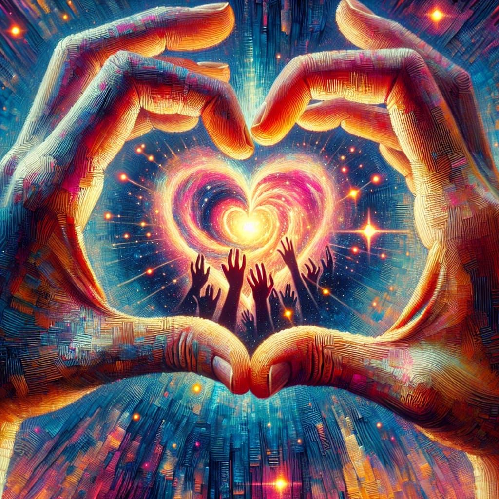 Hands Creating a Heart Revealing a Universe