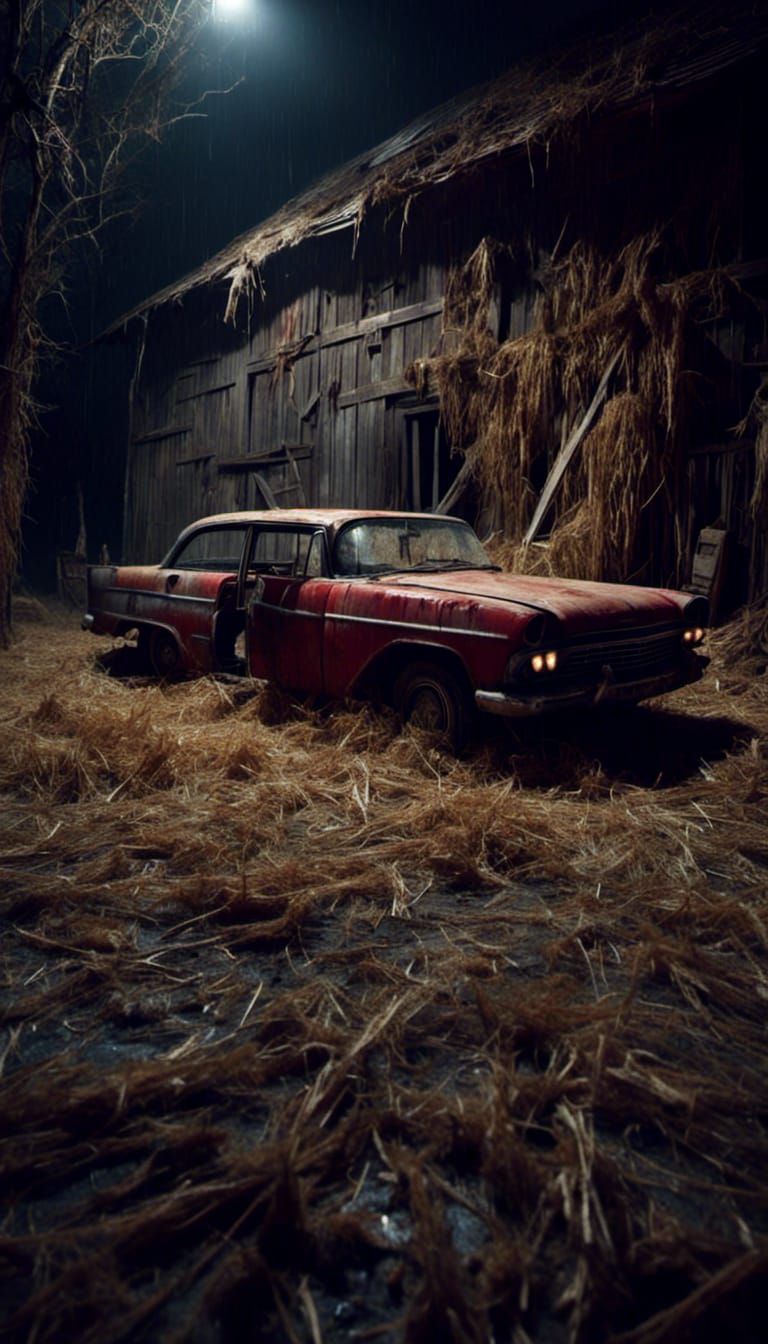 <lora:Farm Horror SDXL:1.0> <lora:Macabre:1.0> The car from ...