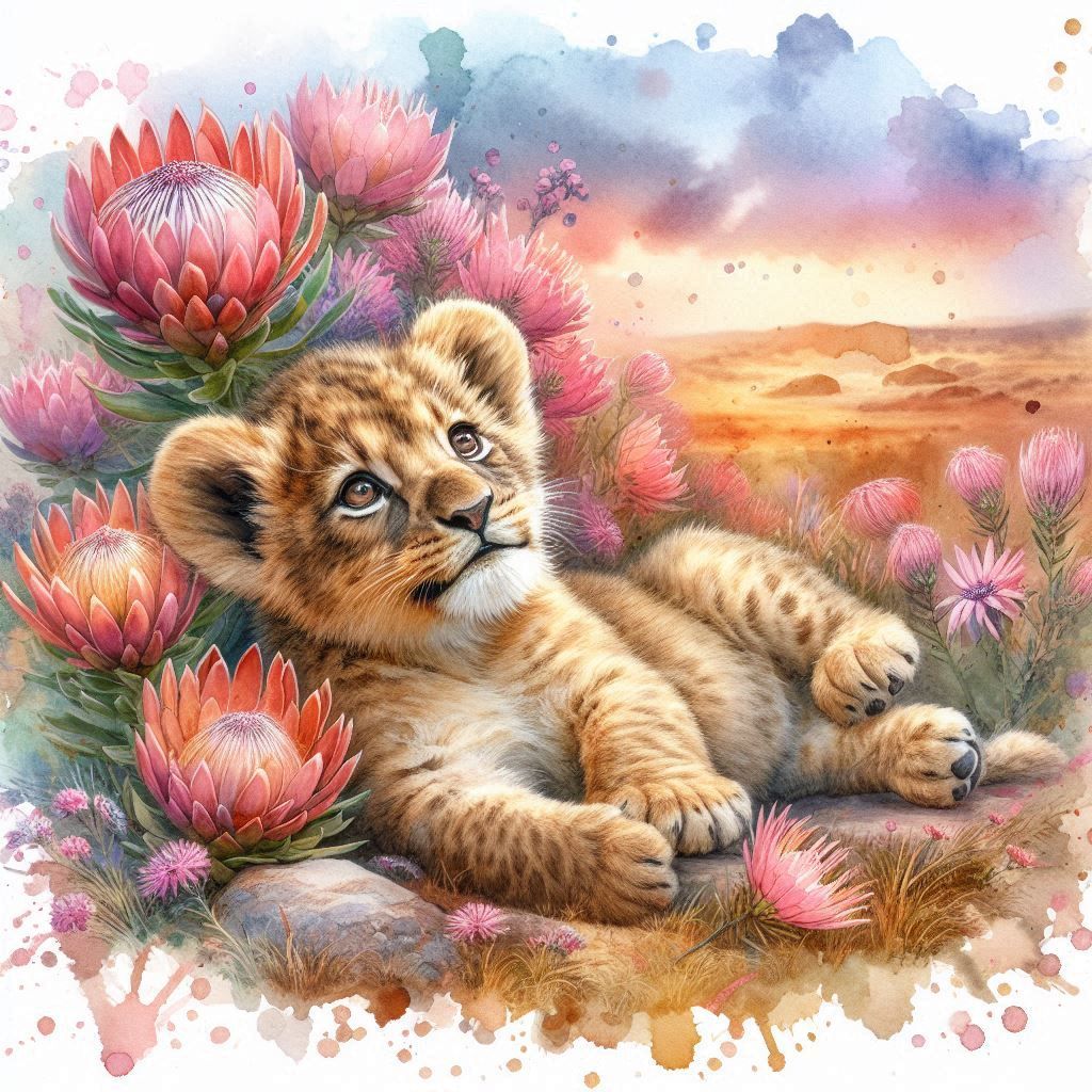 Lion cub and the Proteas