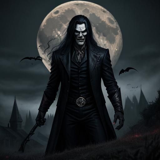 Vampires lurking around Werewolves on a eerie full moon night, high definition, high resolution, hyper real