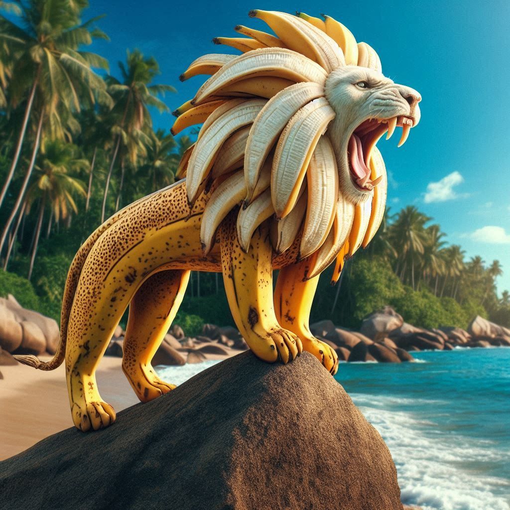 surreal peeled banana lion