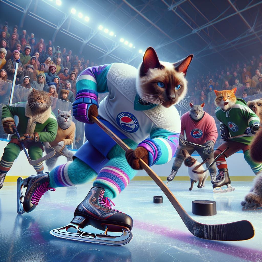 Cats playing Hockey  by @Lady Anne