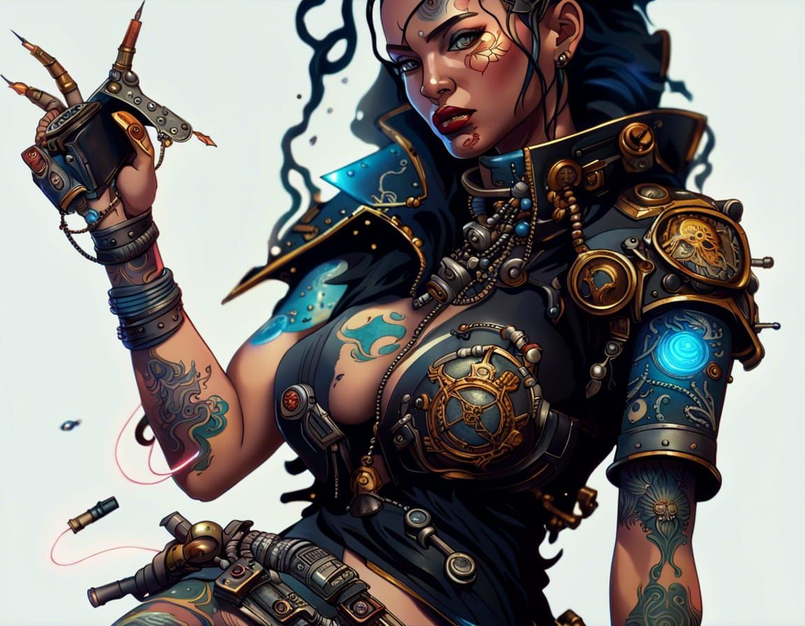 tatoo queen of the space pirates woman cyberpunk solarpunk e...