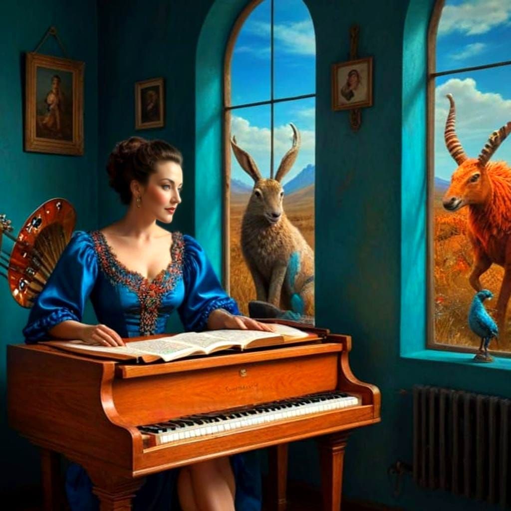 Surrealistic Portrait of a Vibrant Woman in a Fantastical Sc...