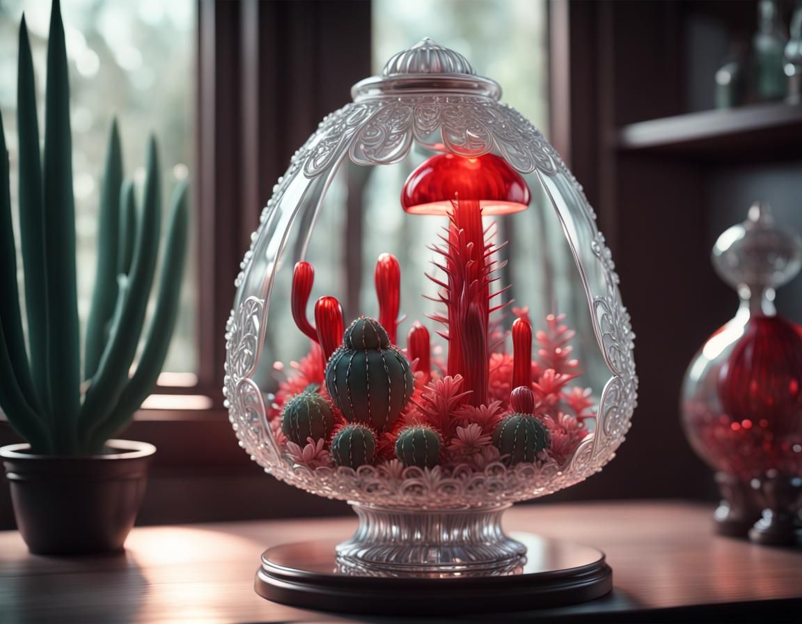 create an image of Cute hyperdetailed blown glass lamp,  got...
