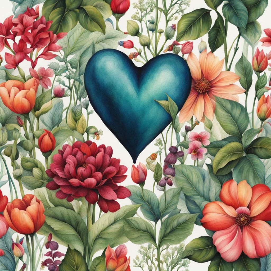 (Garden making a heart Botanical Ink:1.3) beautiful, masterp...