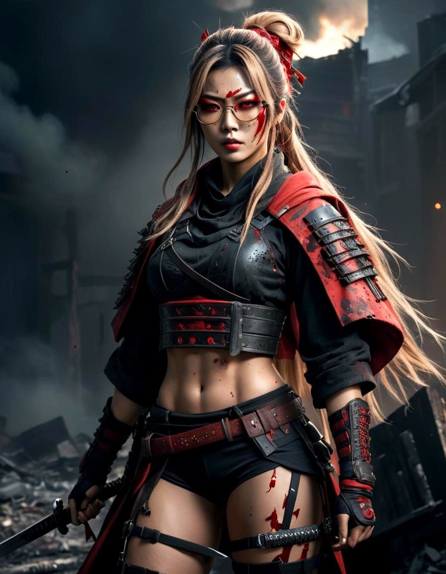 Fierce Samurai Warrior in Apocalyptic Dark Fantasy Art