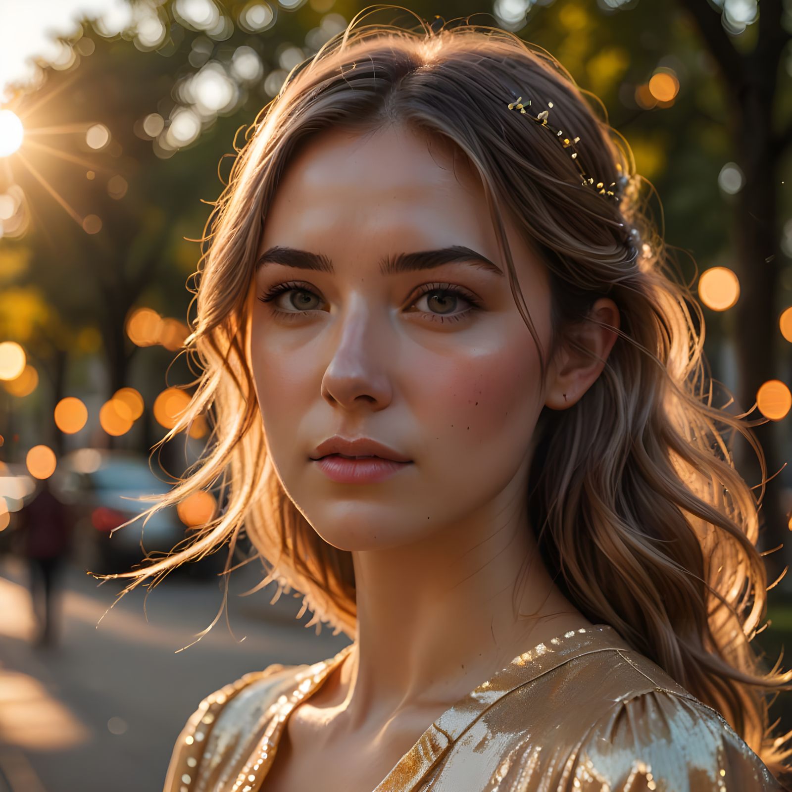 Beautiful Girl in Golden Sunlight: Hyperrealistic Portrait
