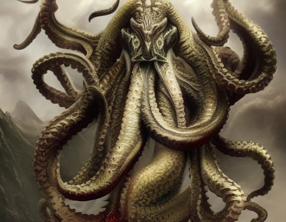 Evil god descent, Cthulhu, Octopus head, Serpent vertical eyes ...