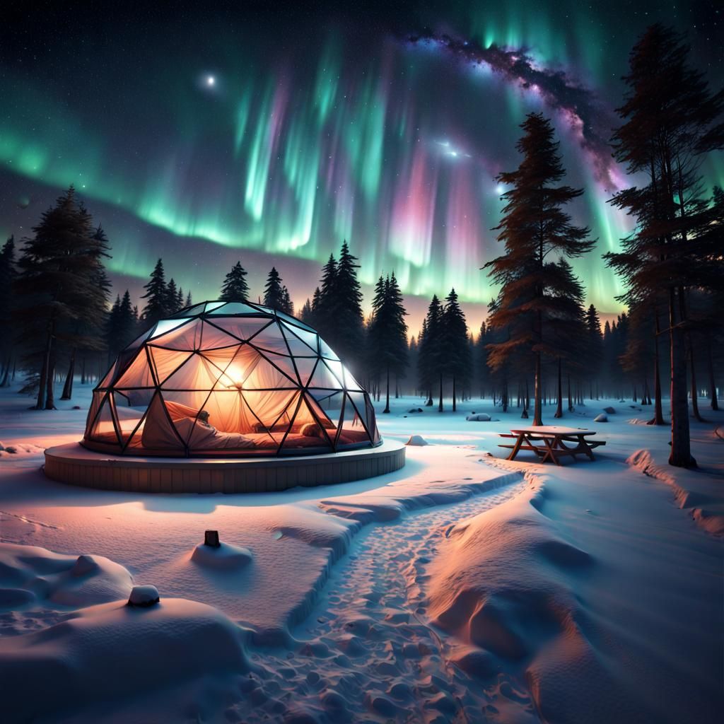 Camping in glass dome  by @LoopyPenny