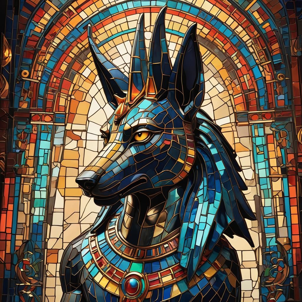 Stained Glass Ancient Egyptian God Anubis - Ai Generated Artwork 