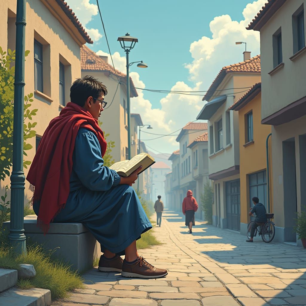 Child Reading Book, Illustrative Art Style