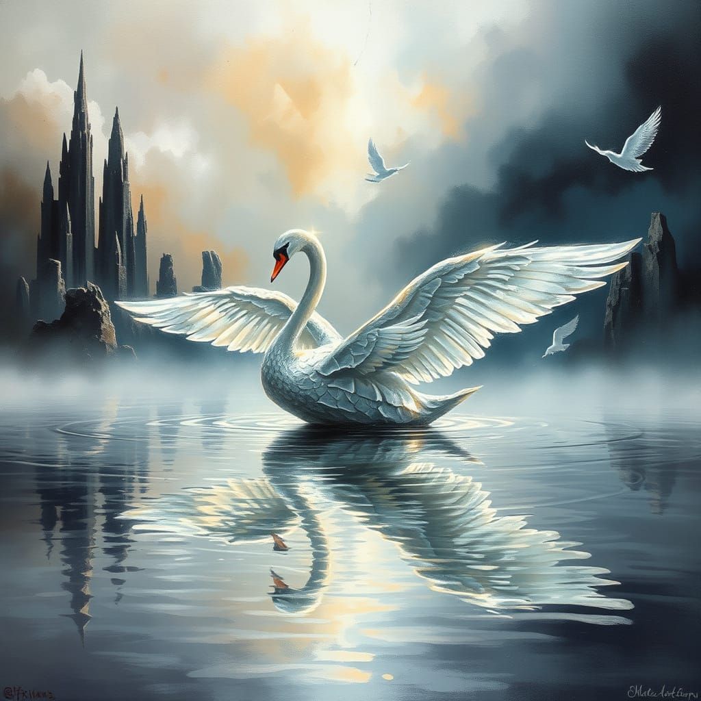 Swan in the fog