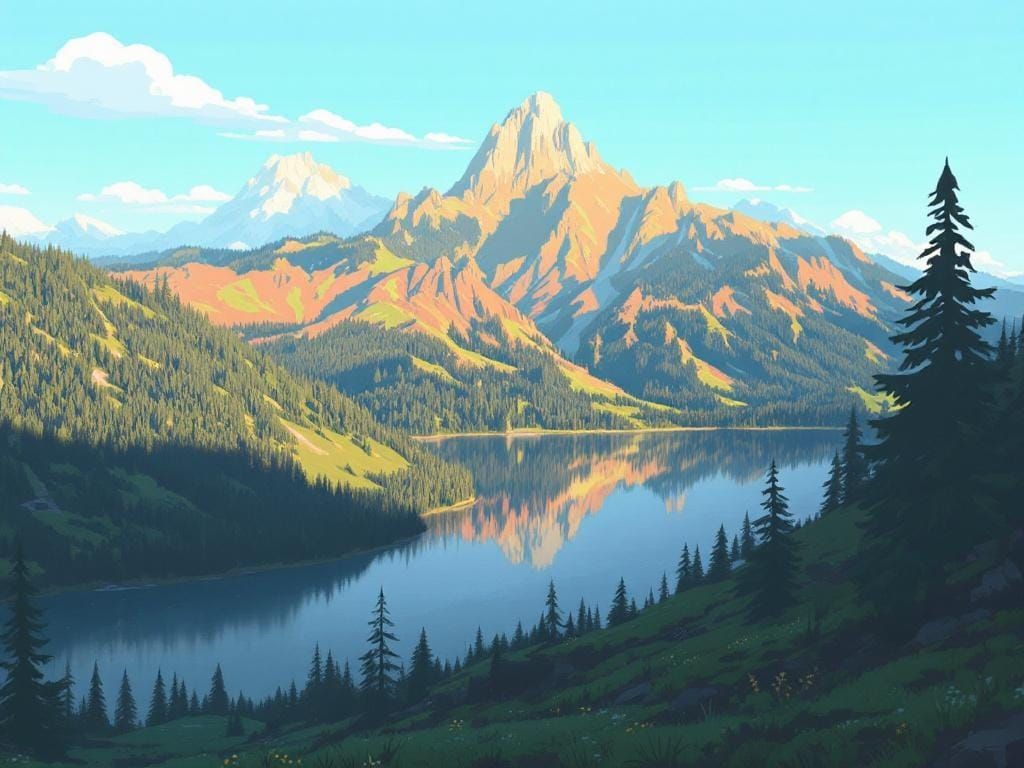 Twilight Landscape with Houses and Vibrant Colors