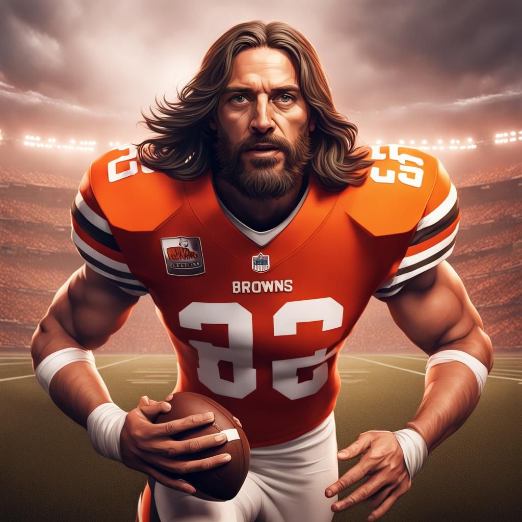 Jesus Christ playing football for the Cleveland Browns AI Generated