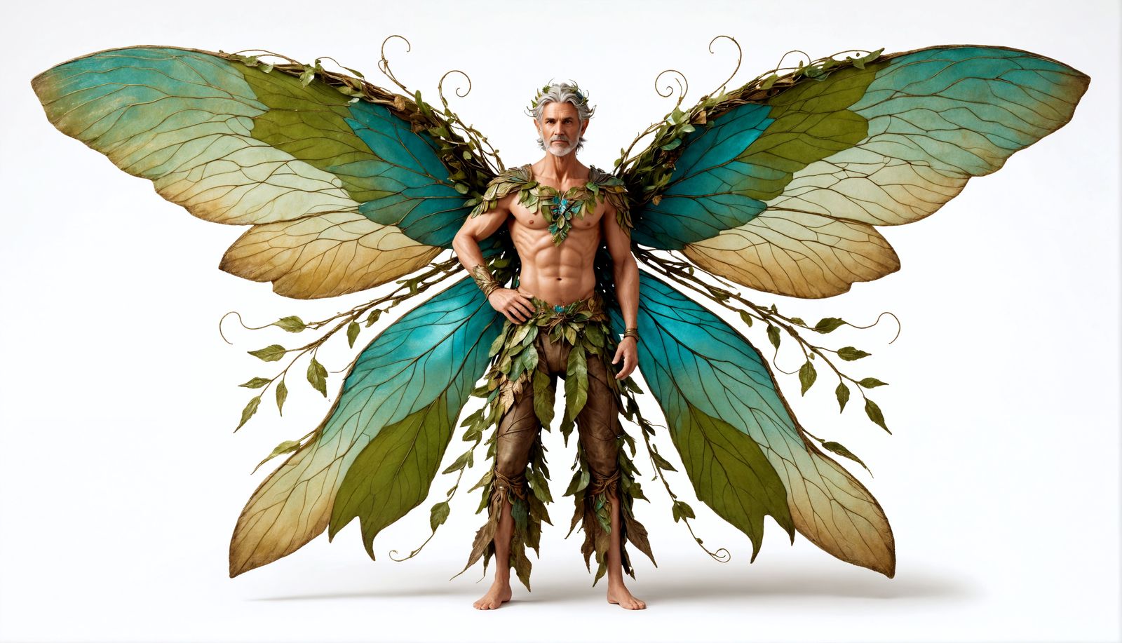 a full body image of an older male fairy with large, strong ...