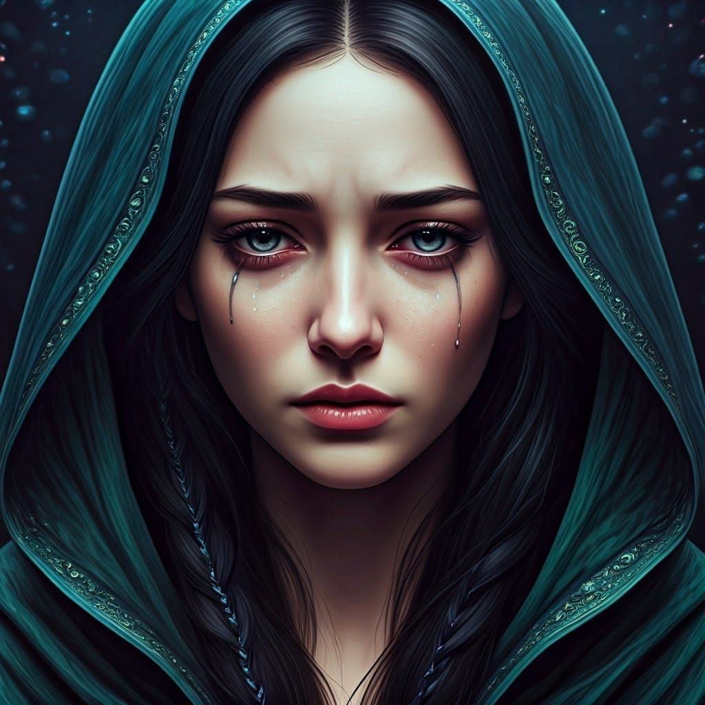 Sorrowful Woman with Iridescent Cloak as Matte Painting