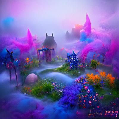 magic garden misty dream fairies purple blue and pink