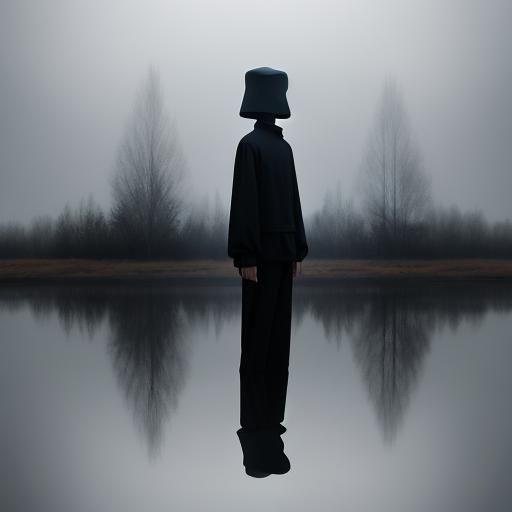 Surreal scene of an unsettling floating person, an uncanny m...