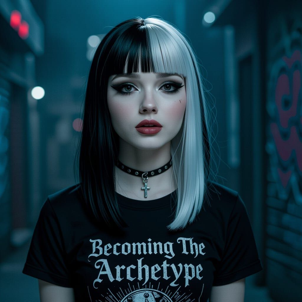 Emo Girl Singing Alone in Dark, Gritty Style