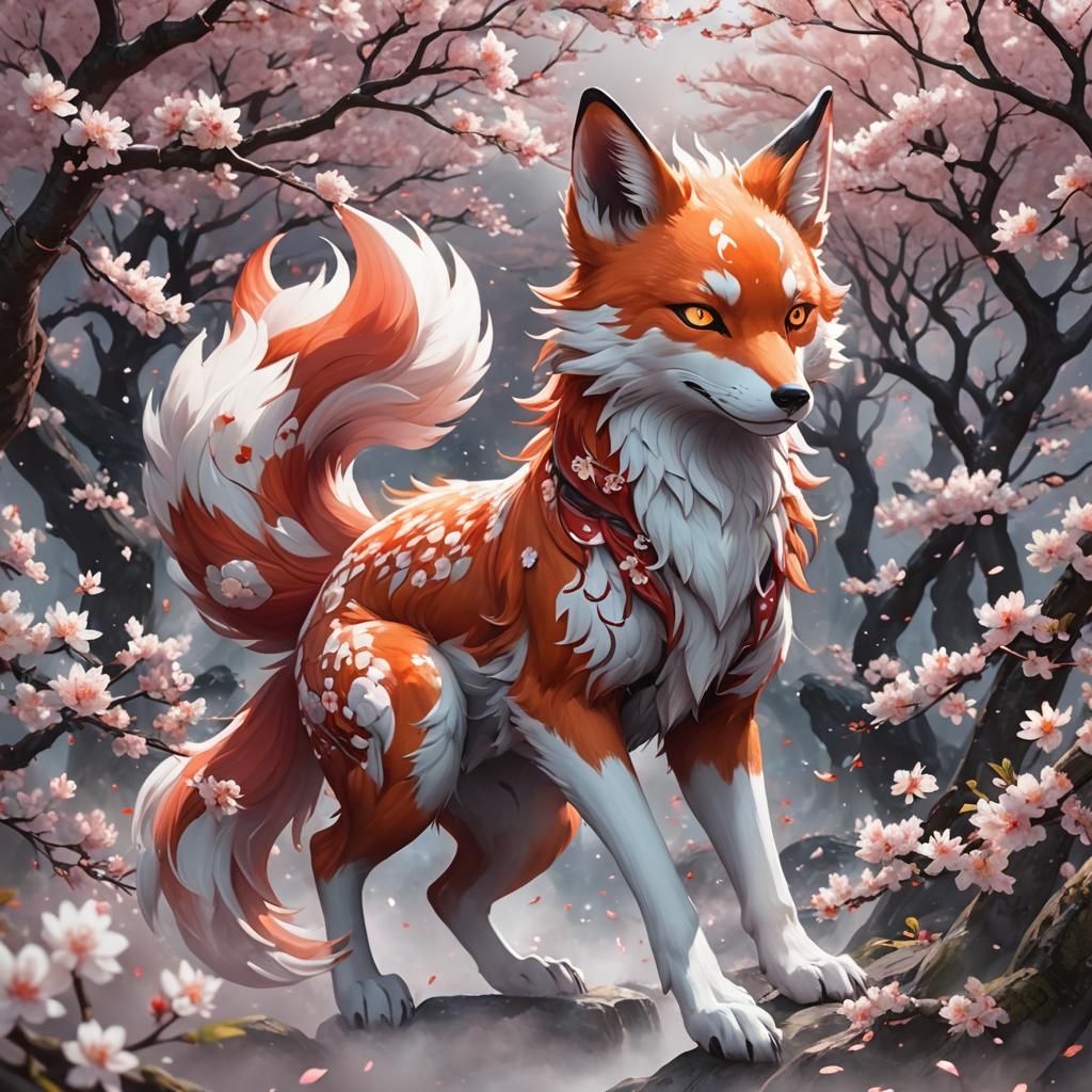 Sakura Kitsune Fox Spirit - AI Generated Artwork - NightCafe Creator