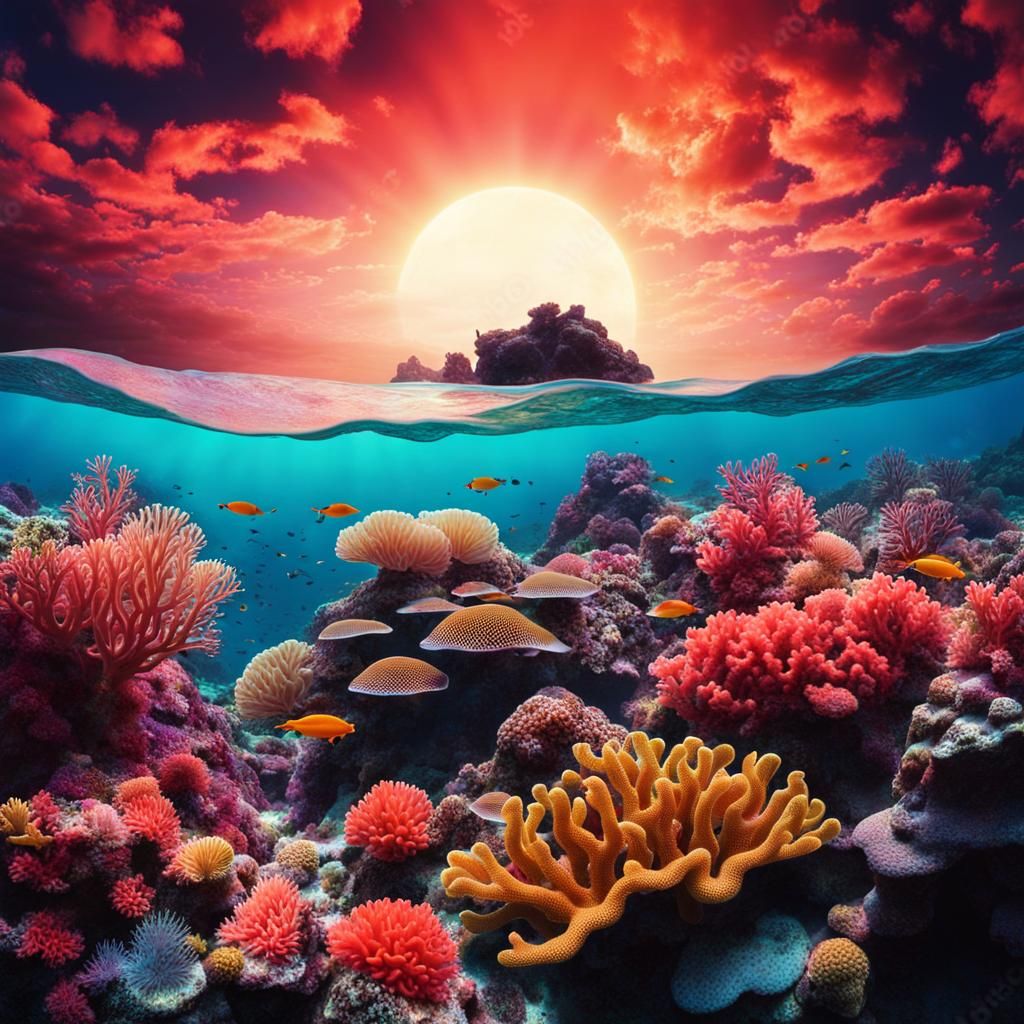 Psychedelic (scenic silhouette made of the ocean and coral r...