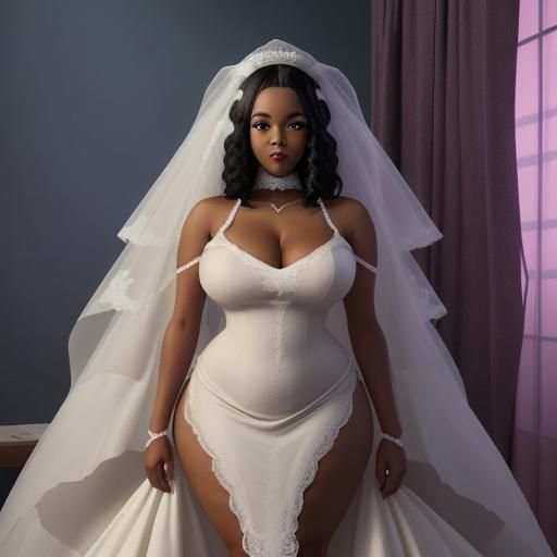 a afro american  bbw  in a revealing  split legged wedding d...