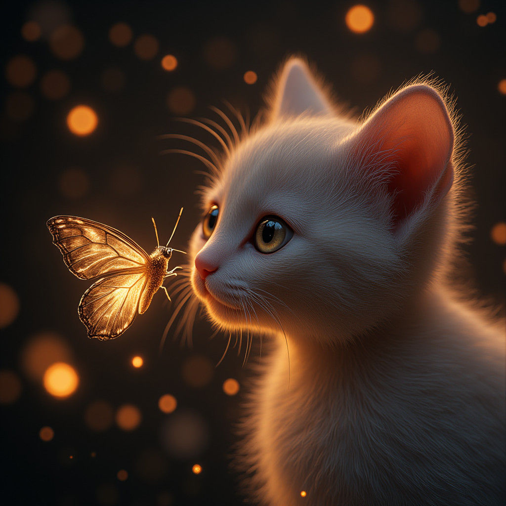a high detailed close up, an adorable female kitten, fluffy ...